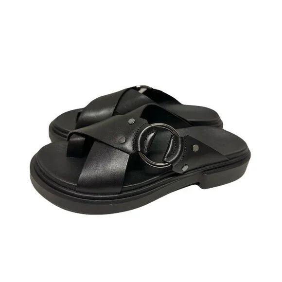NEW Ecco Womens Size 6-6.5 / 37 Black Leather Ring Metropole Seoul Sandals $140 - Picture 2 of 8